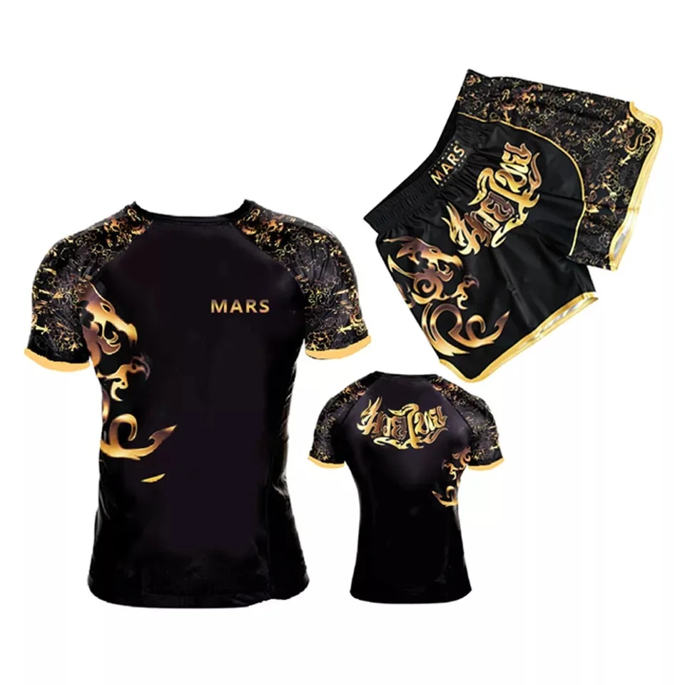 

free ship T shirt sportwear mens MMA TRUNKS Sublimated print bjj boxing rashguard jiu jitsu gi rash guard breathable muay