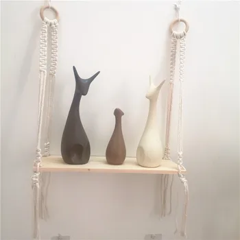 

Cilected Bohemian Wooden Handmade Macrame Rope Tapestry Hanging Wall Shelf Floating Plant Rack Macrame Stand Home Decor Ornament