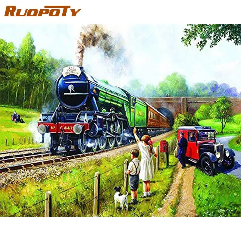 RUOPOTY 5D Diamond Mosaic Train Cross Stitch Full Drill Painting Kit Landscape Sale Handicraft Wall Art | Дом и сад