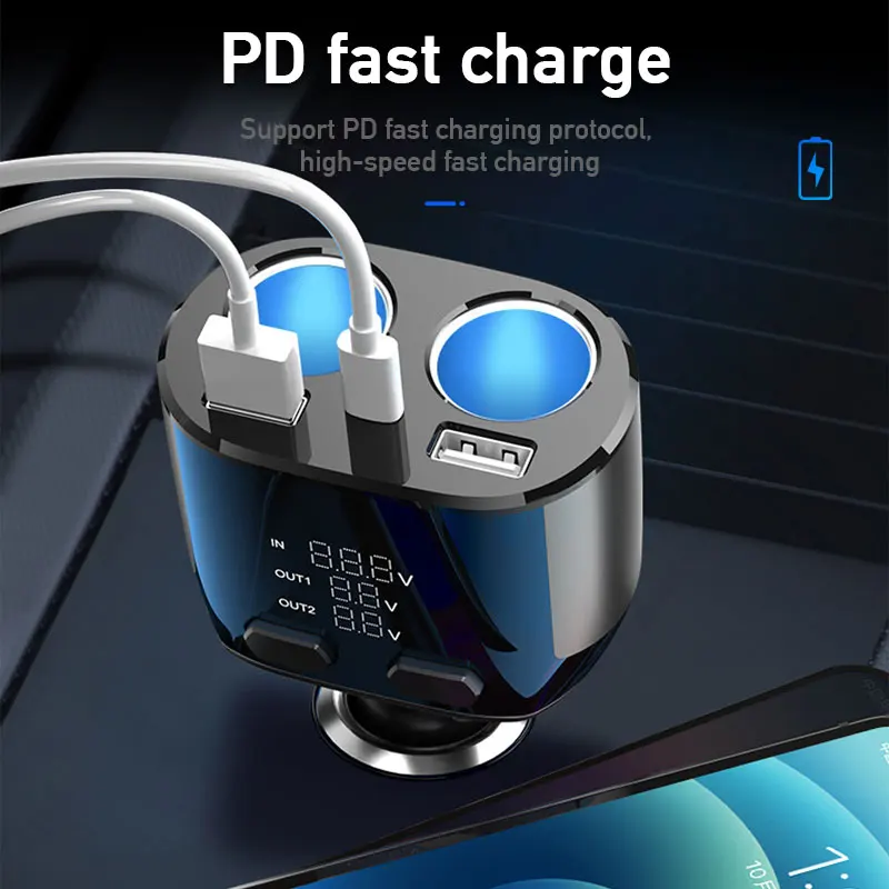 차량용 듀얼 USB 어댑터, 65W PD 고속 충전기, 자동차 담배 라이터 소켓 분배기, 아이폰 화웨이용 자동 C 타입 고속 충전