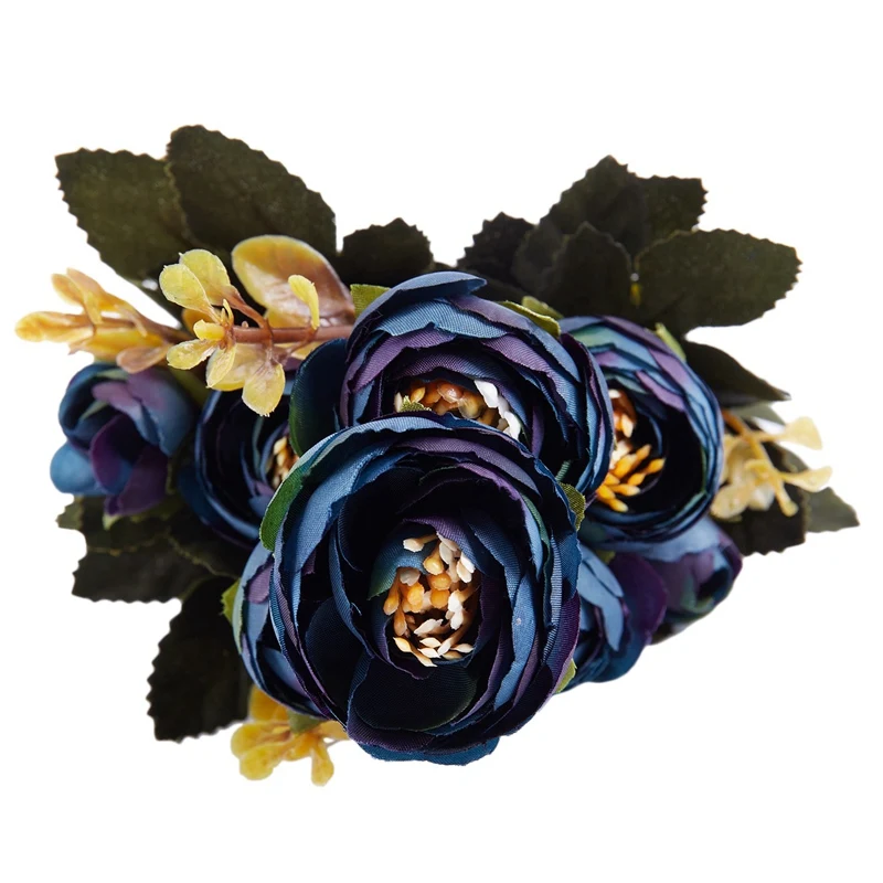 1 букет 9 голова искусственный шелк ткань Искусственные цветы лист Пион цветочный домашний Свадебный декор синий