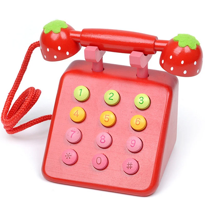 

Children's Play House Wooden Pretend Play Toys Simulation Red/Pink Telephone Furniture Child Educational Toys Gift