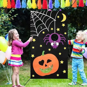 

Halloween Decor Game Felt Fun Shot Game Ghost Pumpkin Felt Hanging Flag Halloween Punching Bag Throwing Game Flag 76x138cm