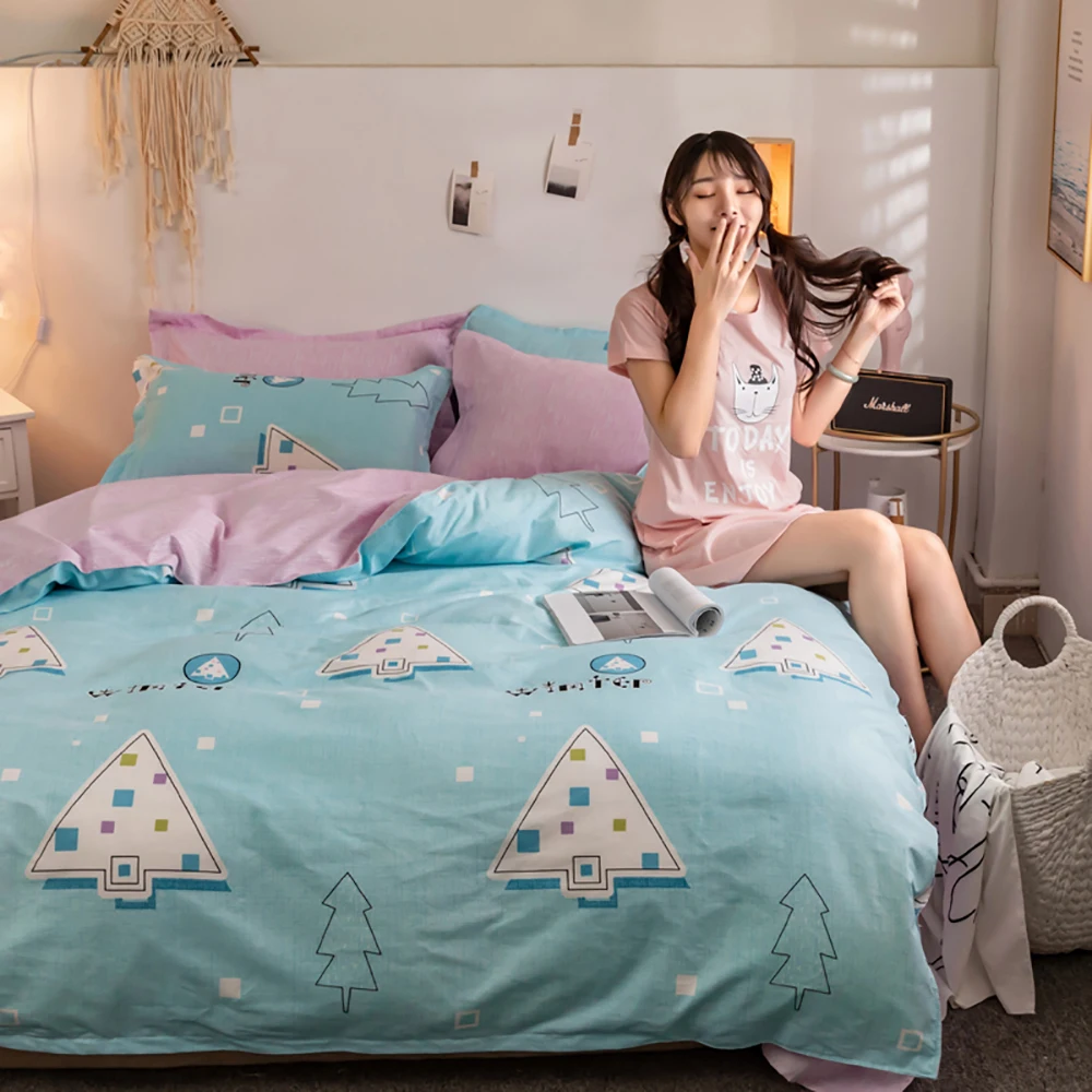 

Thumbedding Pines Bedding Set Queen Creative Cartoon Simple King Duvet Cover Blue Twin Full Single Unique Design Bed Set