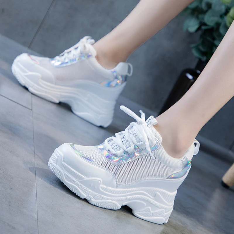 Zapatillas de malla c Zapatos vulcanizados de plataforma para mujer 
