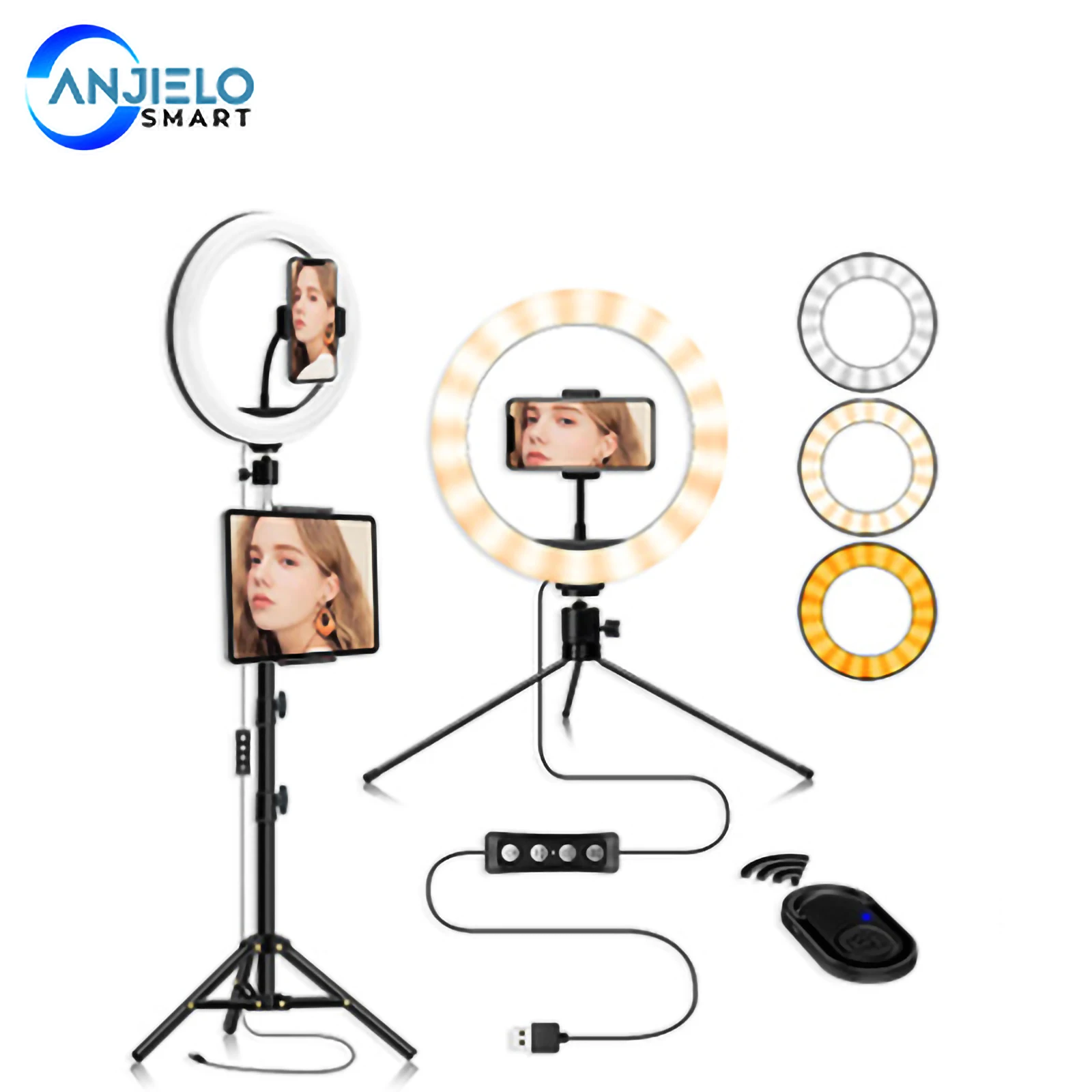 

Anjielosmart Photography Lighting with Tripod Stand Camera Photo Studio Circle Led Selfie Ring Light Phone Lamp for TikTok