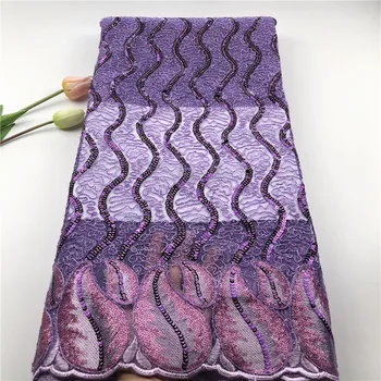

Lilac French Net Lace Fabric 2019 Latest African Sequins Net Lace French Tulle Fabric Purple Nigerian Lace Fabrics With Sequin
