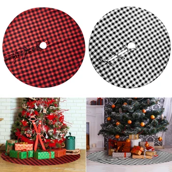 

48 50 Inches Christmas Tree Skirt Red and Black Plaid Buffalo Check Double Layers Handicraft Xmas Decoration Holiday Ornaments