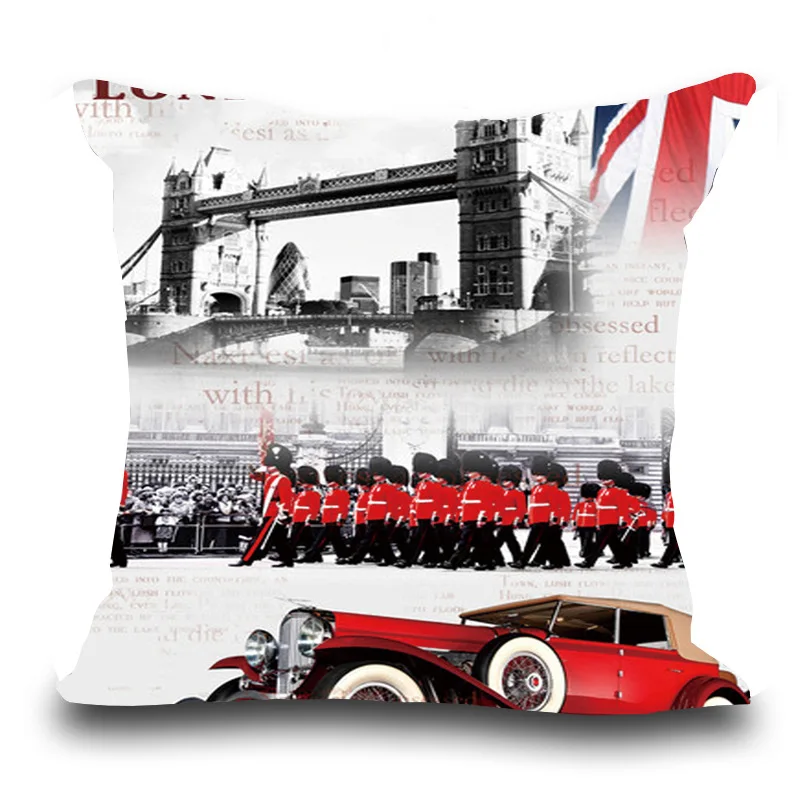 Винтажные Стиль вывеска Лондонское здание печатные декоративные диванные