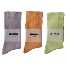3 pares/lote meias femininas nova moda doce cor algodão meias longas meninas coréia estilo respirável casual algodão meias para mulher