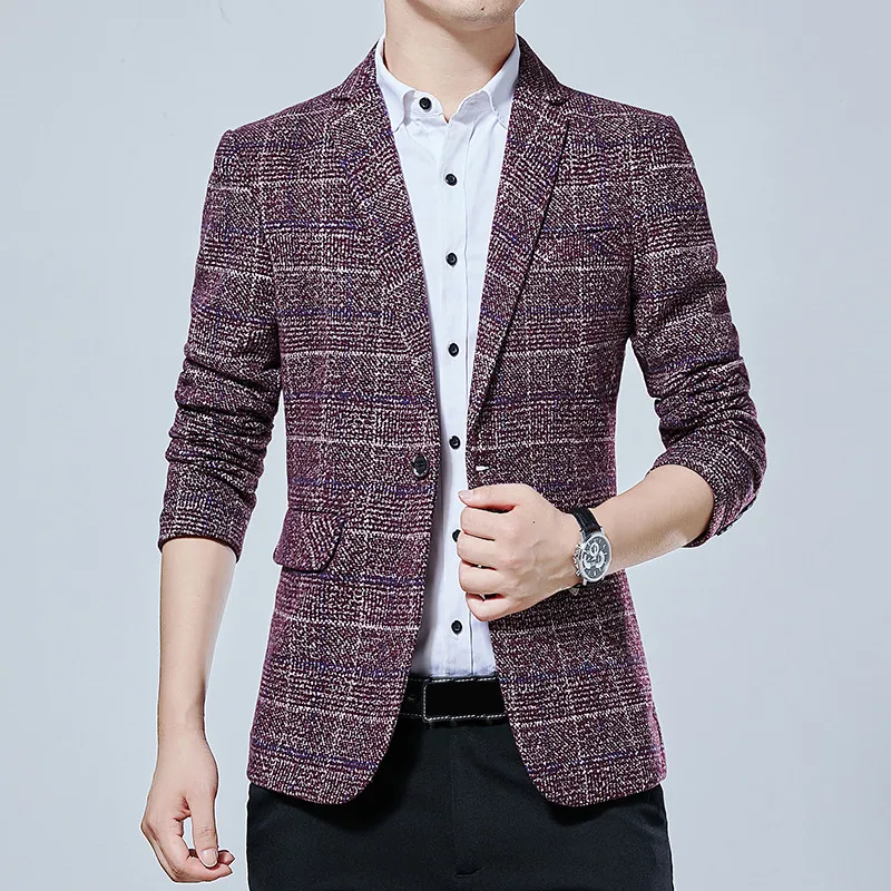 Men's blazer casual Korean fashion small plaid print autumn and winter Plus size M-5XL urban banquet thickening suit jacket Men's blazer casual Korean fashion small plaid print autumn and winter Plus size M-5XL urban banquet thickening suit jacket