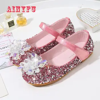 

New Princess Girl Leather Shoes Kids Glitter Wedding Party Shoes 2019 Crystal Children's Shoes Infantil Chaussure B406