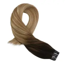 Moresoo, накладные волосы на ленте, человеческие волосы, Remy, бразильские волосы, кожные уток, балаяж, Омбре, цвет#4, выцветание, коричневый и блонд