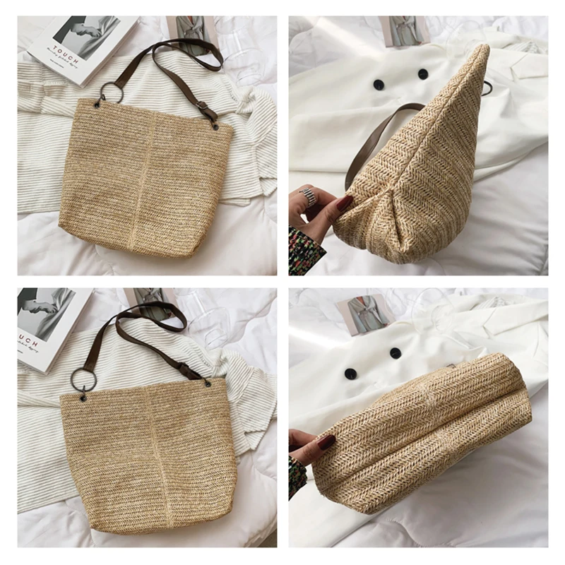 2021 New Casual Large Capacity Tote Women Straw Handbags Luxury Woven Designer Lady Shoulder Messenger Bags Female Big Purses