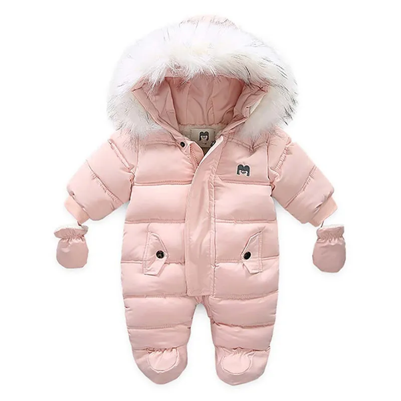 Baby Girl Boy Winter Warm Snow Wear Footies Romper Jumpsuit 6-24M Infant Toddler Casual Cotton Long Sleeve Hooded Parkas Outfits