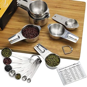 

14 Pieces Stainless Steel Measuring Cups and Spoons Set for Kitchen Baking Sugar Coffee Measuring Tools