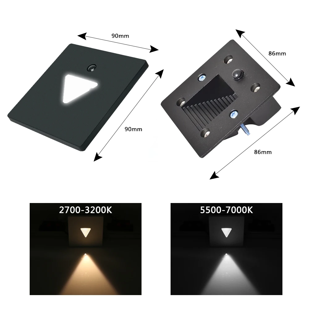 Recessed led 단계 빛 자기 벽 램프 복도 베란다 통로 벽 코너 램프 교체 패널에 대 한 3 w 센서 계단 램프