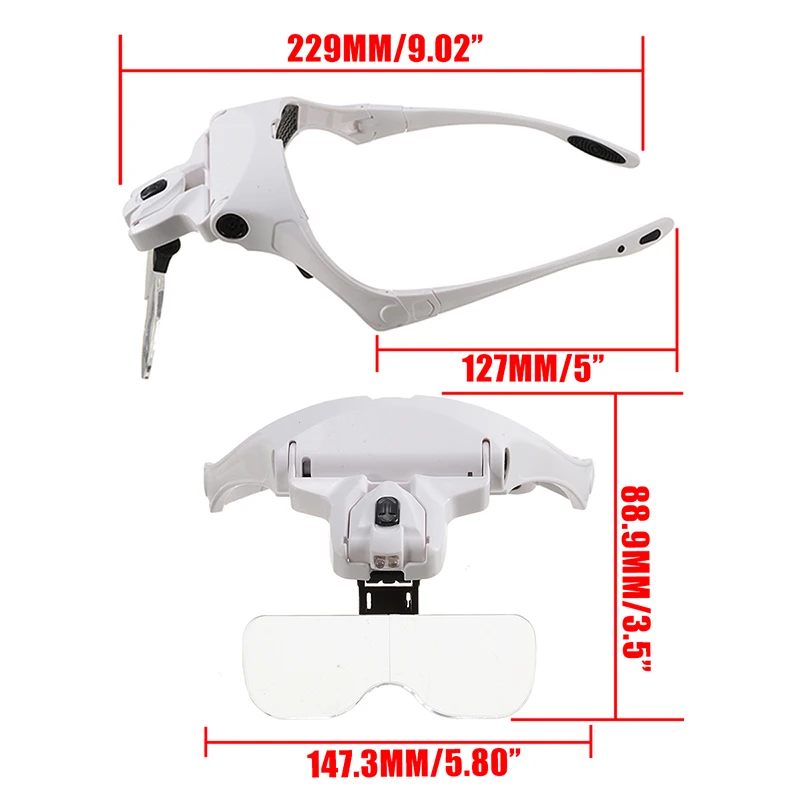 1.0X 1.5X 2.0X 2.5X 3.5X Headband Magnifier LED Light Adjustable Lightweight Magnifying Glass 5 Lens Loupe Reading Repair Tool