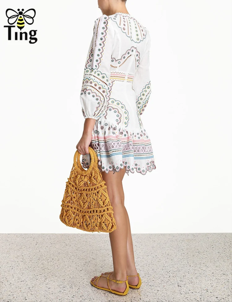 Tingfly Desinger Spring Summer Embroidery Mini Party Dresses Hollow Cut Out A Line Short Dress faldas mujer moda Vestidos
