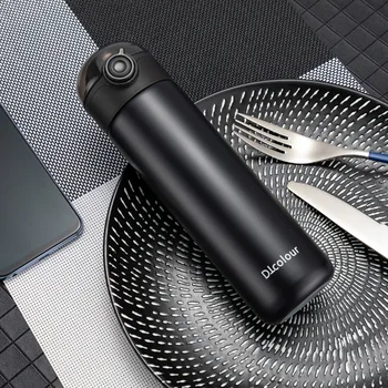 

350ml Bouncing Cap Thermos Bottle Transparent Cap Coffee Water Termos Stainless Steel Thermosflask Coffee Mug