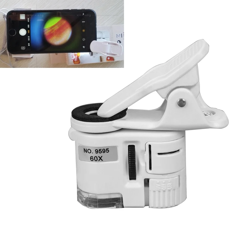 

60X Portable Magnifier Mobile Phone Microscope With Universal Cell Phone Camera Clip Pocket Magnifying Glass With LED Light