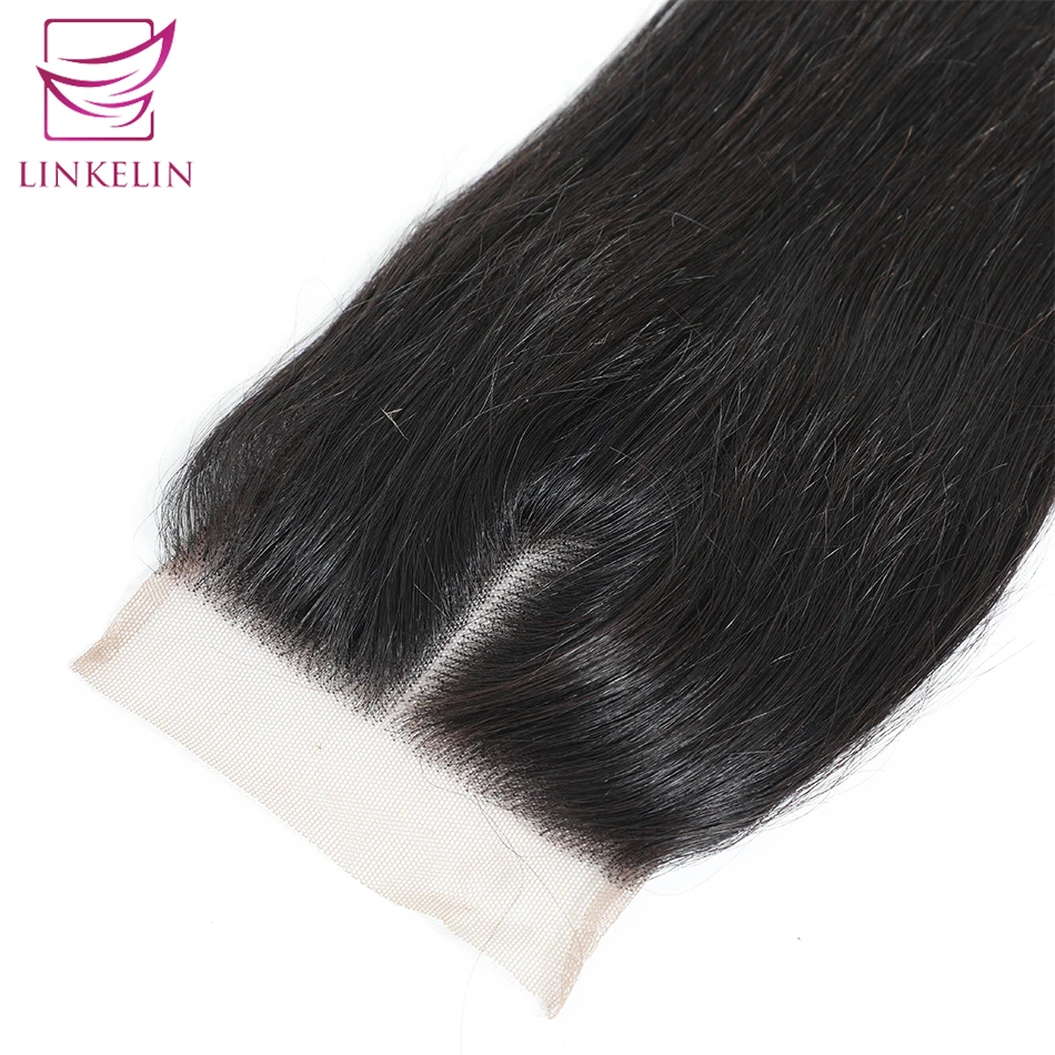 LINKELIN HAIR Brazilian Straight Hair Closure Middle/Free/Three Part Lace Closure Hand Tied Remy Human Hair Extension