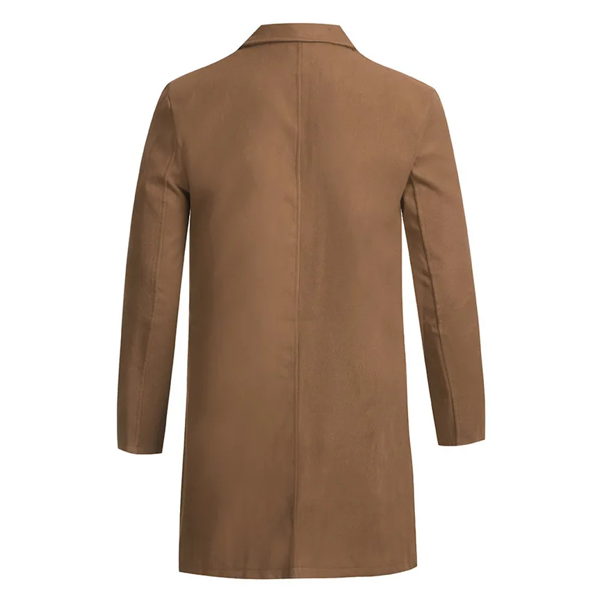 Осенне-зимняя мужская брендовая флисовая куртка, Мужское пальто, повседневное однотонное тонкое пальто с воротником, длинный Хлопковый тренч, уличная одежда