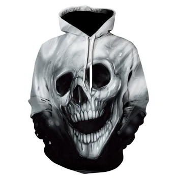 

Spring and fall men's fashion skull print hoodie 2020 men's and women's horror skull high quality printed thin hoodie
