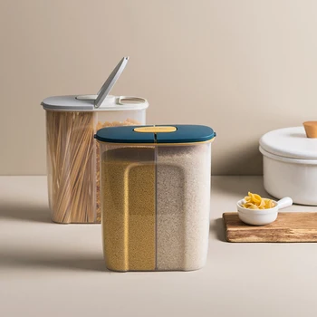 

2.5L Plastic Cereal Dispenser Storage Box Kitchen Food Container Storage Case Beans Oatmeal Grain Storage Bottle 2 grids