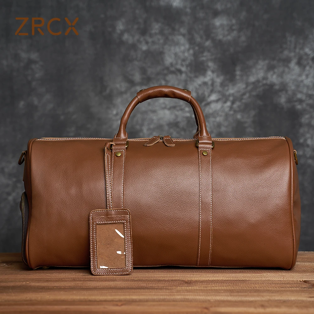ZRCX Natural Cow Skin Travel Bags Men's Leather Overnight Bags Hand Luggage Men Male Weekend Bag Business Man 50cm