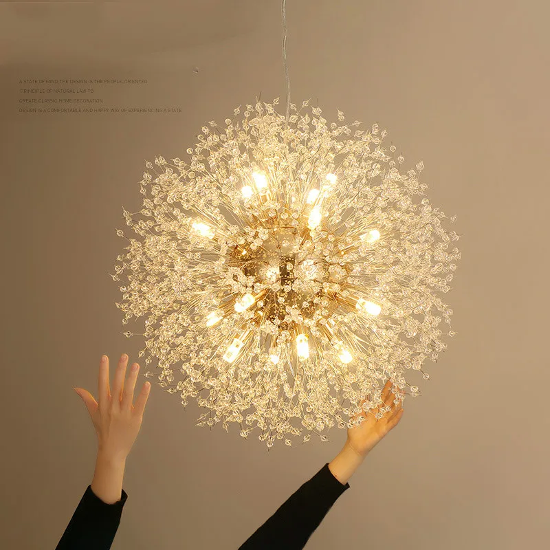 

Creative Art Crystal Spark Ball LED pendant Lights Personality Dandelion Hanging lamp Dinning Room Living Room Bar decor fixture