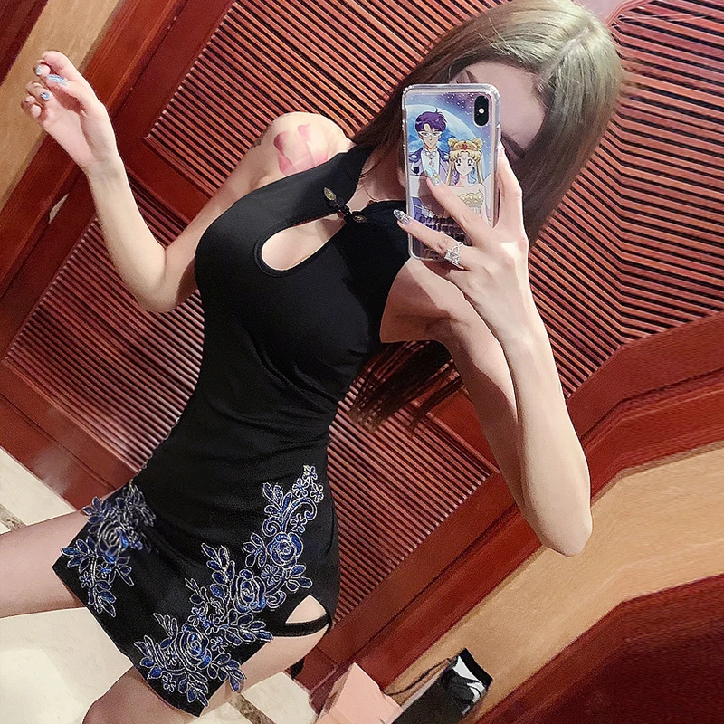 Китайское платье, винтажное, цветочное, Ципао, женское белье, vestido chino, Холтер, v-образный вырез, открытая спина, китайское платье Ципао
