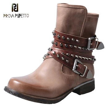 

Autumn and winter first layer leather thick-soled thick-heel motorcycle boots British punk old retro rivet short boots
