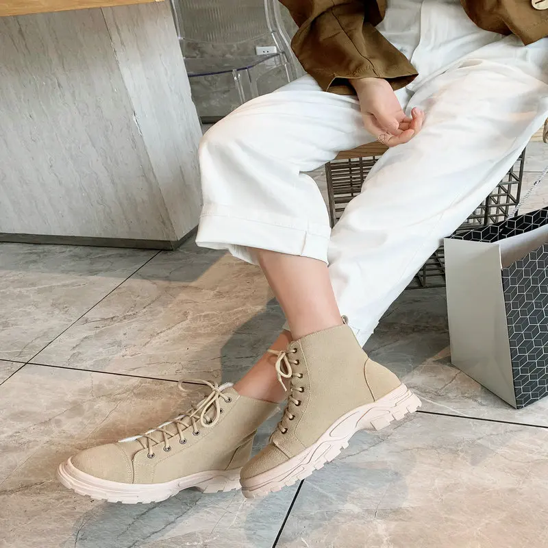 NEMAONE women flat platform ankle snow boots lace up Casual Shoes woman Winter warm Boots Female large size 34-43