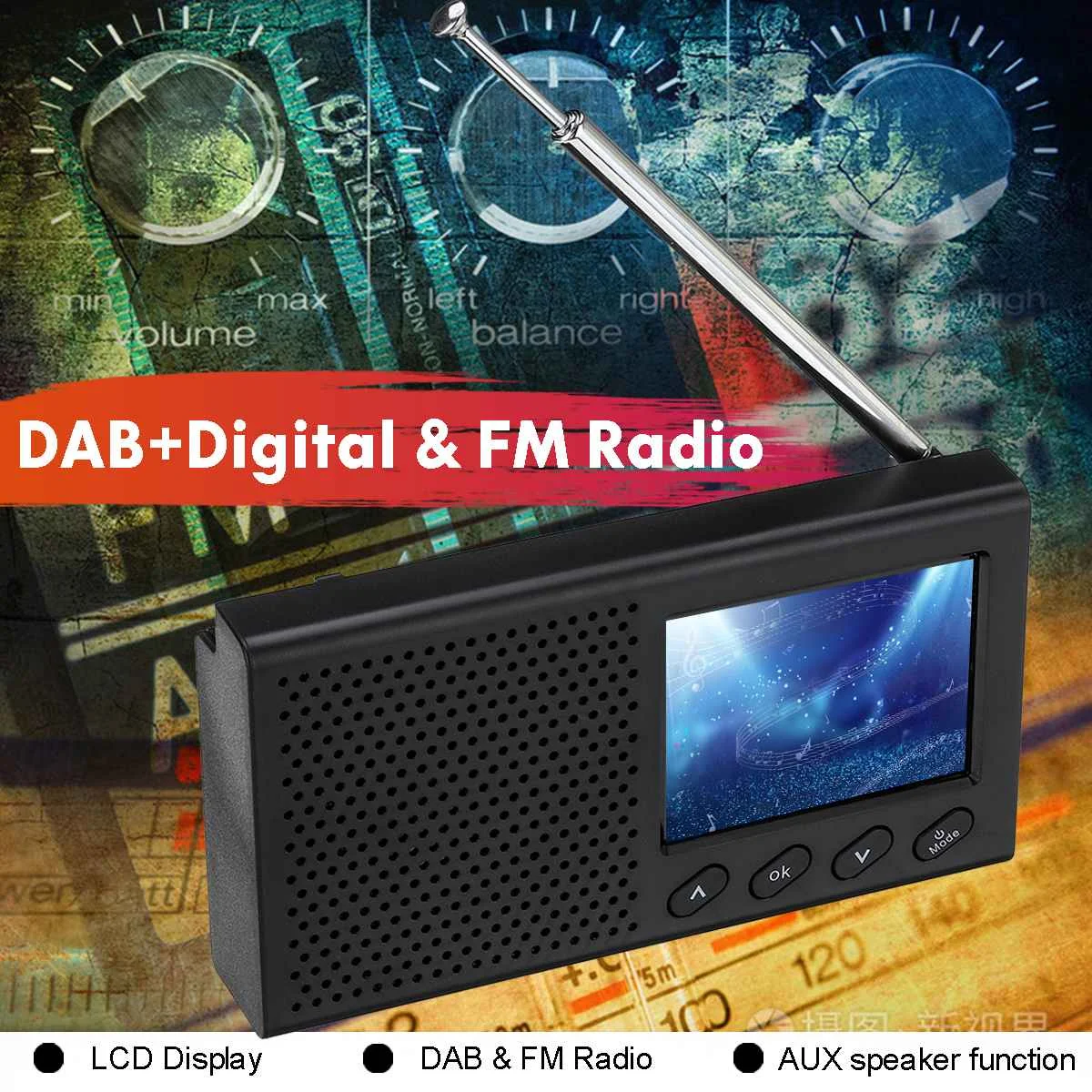 

2.4 Inch Portable Radio Rechargeable Handheld Digital FM DAB MP3 Player Color LCD Display Speaker Digital Tuner Broadcast