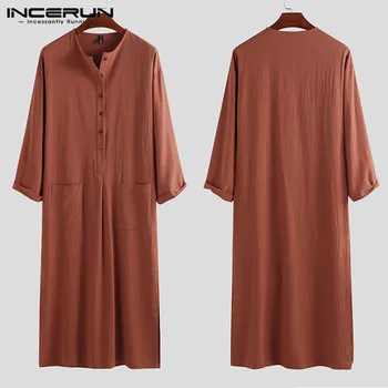 

Vintage Men Islamic Arabic Muslim Kaftan Long Sleeve Jubba Thobe 2020 Solid Pockets Saudi Arabia Mens Abaya Robes S-5XL INCERUN