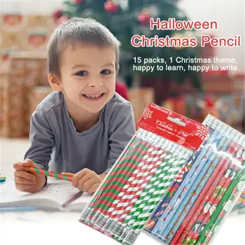 

15pcs/bag Wood Pencil HB Cartoon Students Kids Pencil Stationery Halloween Christmas Gift For Writing Drawing Supplies