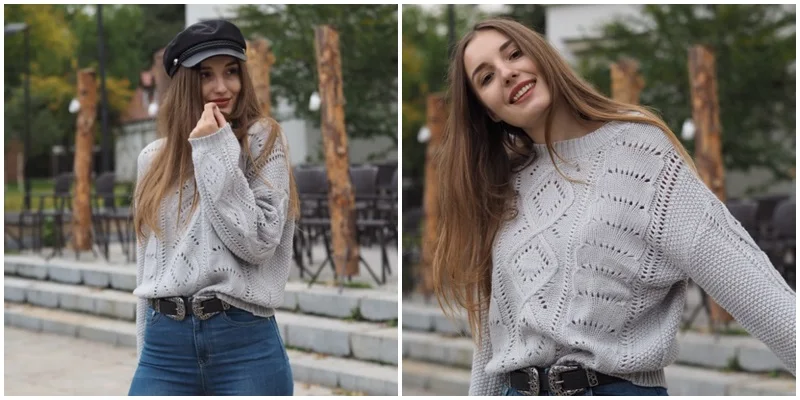 Simplee Hollow out knitted women pullover sweater Lantern sleeve female autumn winter sweater O-neck casual ladies jumper