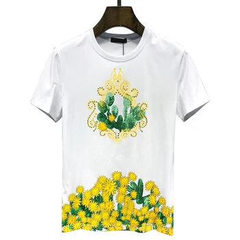 

Men's short-sleeved T-shirt 2020 summer new thin section cotton round neck fashion cactus print casual Europe