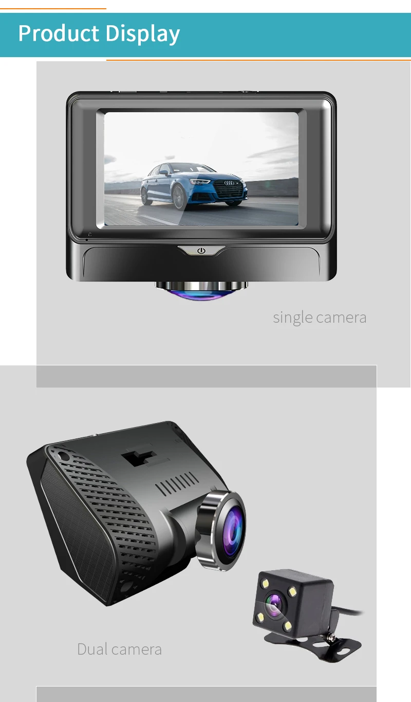 Автомобильный видеорегистратор elebest, 3 дюйма, FHD, 360 градусов, объектив рыбий глаз, ips, сенсорный экран, камера с двумя линзами, видеорегистратор заднего вида, ночное видение