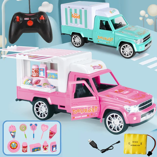 RC car Electric light music remote control dessert car Four-way stall cart Children's play house simulation ice cream car toy 1