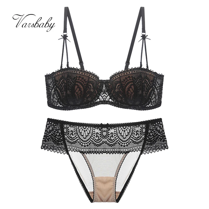 Women Sexy Half Cup Ultra-Thin Lace Bra+Panty Underwear Set 2Pcs Women Lingerie Set Women Underwear Set Sexy Bra Set
