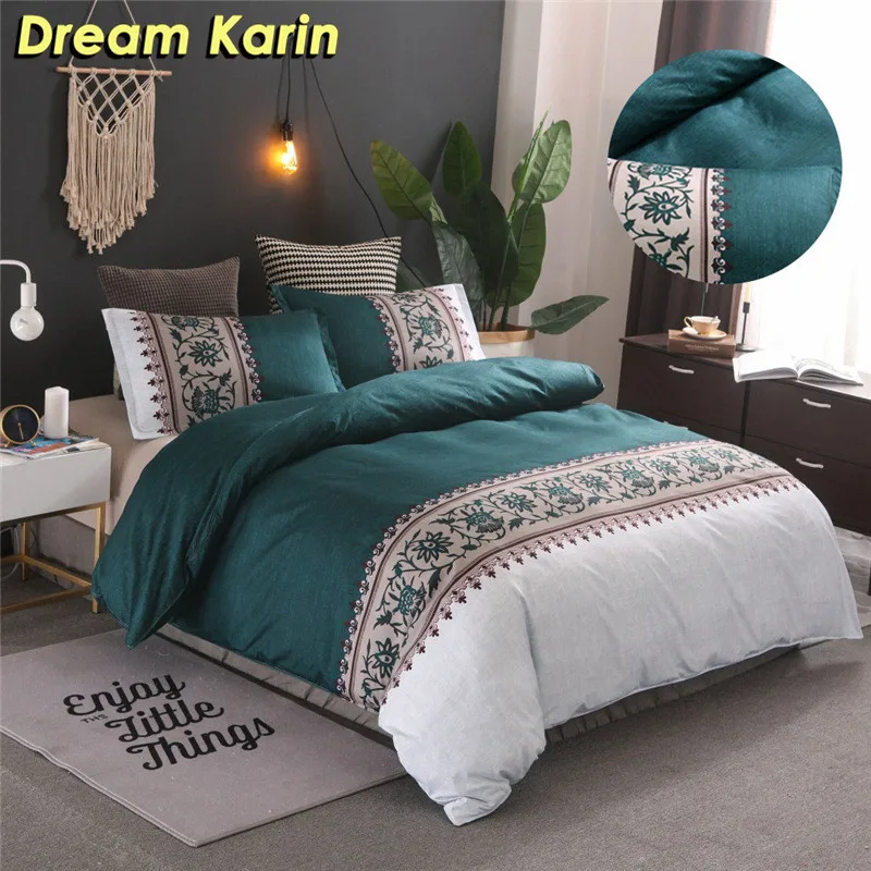 cheap Simple Duvet Cover Set Floral Printing Bedding Set Cotton Bed Linens Comforter Quilt Covers Sets Soft Queen King Size BedClothes
