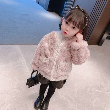 

Winter 2020 new children girls pearl fur coat girl baby outerwear coat children's clothing wholesale 11-7