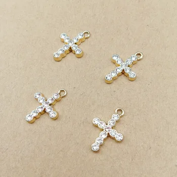 

10pcs Metal Pendants Gold Color 12x17mm Charms Crosses Shape DIY Charm With Rhinestone Charms For DIY Jewelry Making