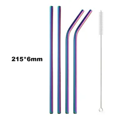 Premium Colorful Stainless Steel Straw Set with Cleaning Brush and Carry Bag (5pcs rainbow)