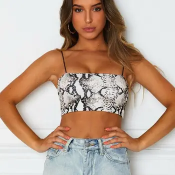 

Women Sexy Sleeveless Crop Tops Tee Snake Skin Print Tant tops Bodysuit Shirt 2020 Sexy Fashion Ladies Tanks