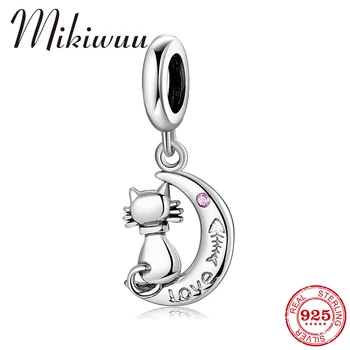 

Hot New 925 Sterling Silver I love fish Lovely Cat & Moon Fine Pendant Beads fit Original Mikiwuu Charm Bracelets Jewelry Making