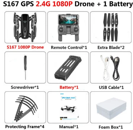 2.4G1080P-1BT-Box Дрон хит S167 FN складной Профессиональный Дрон с камерой 4K HD селфи 5G gps WiFi FPV широкоугольный Радиоуправляемый квадрокоптер Вертолет игрушка - Цвет: 2.4G1080P-1BT-Box