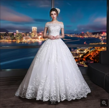 

2020 luxury white lace appliques ball gown wedding dress beaded off the shoulder tiered chapel train bridal gowns hot sale 2020